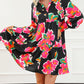 Frill Collar Split Neck Long Sleeve Floral Dress