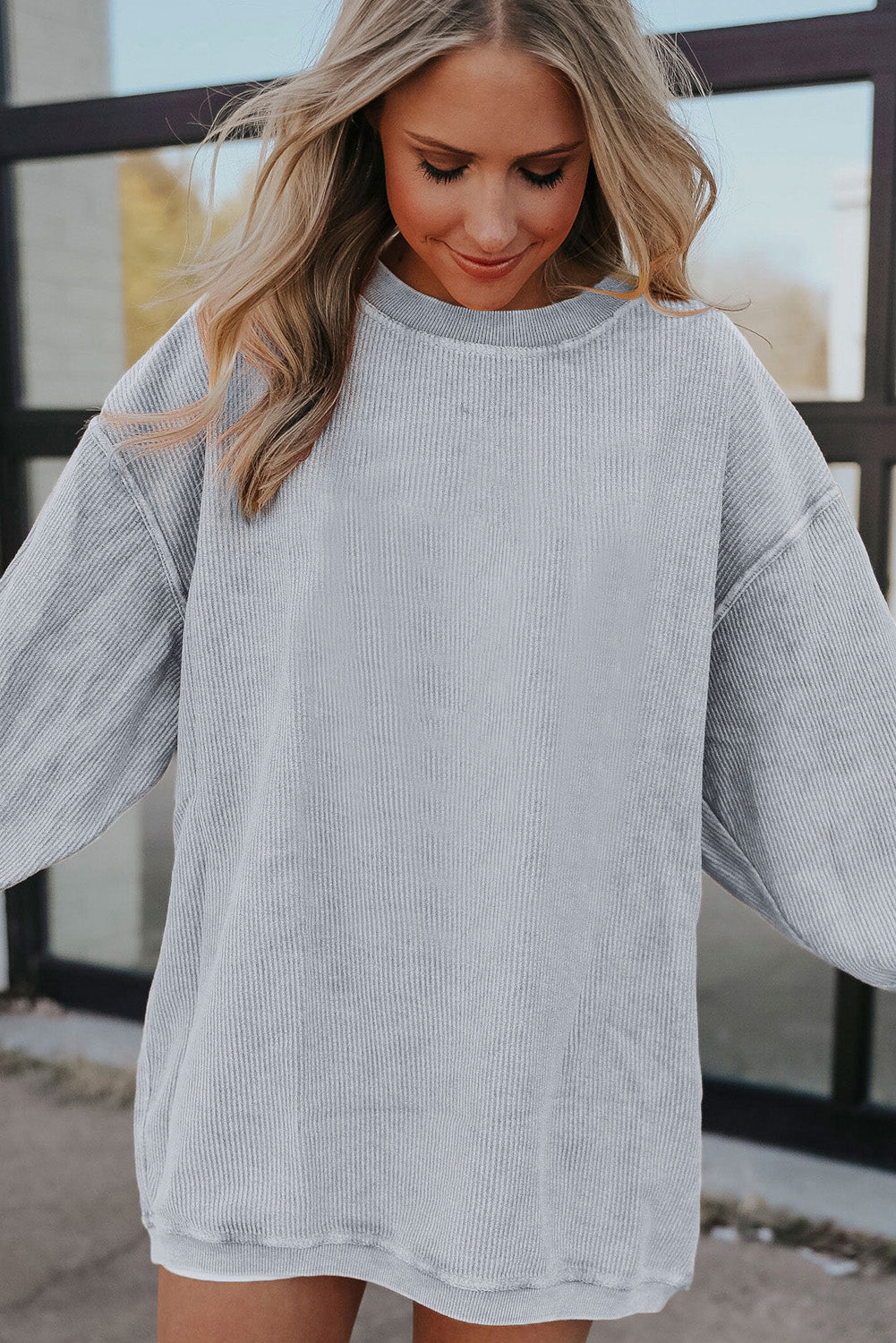 Ribbed Corded Oversized Sweatshirt