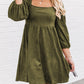 Suede Square Neck Puff Sleeve Dress