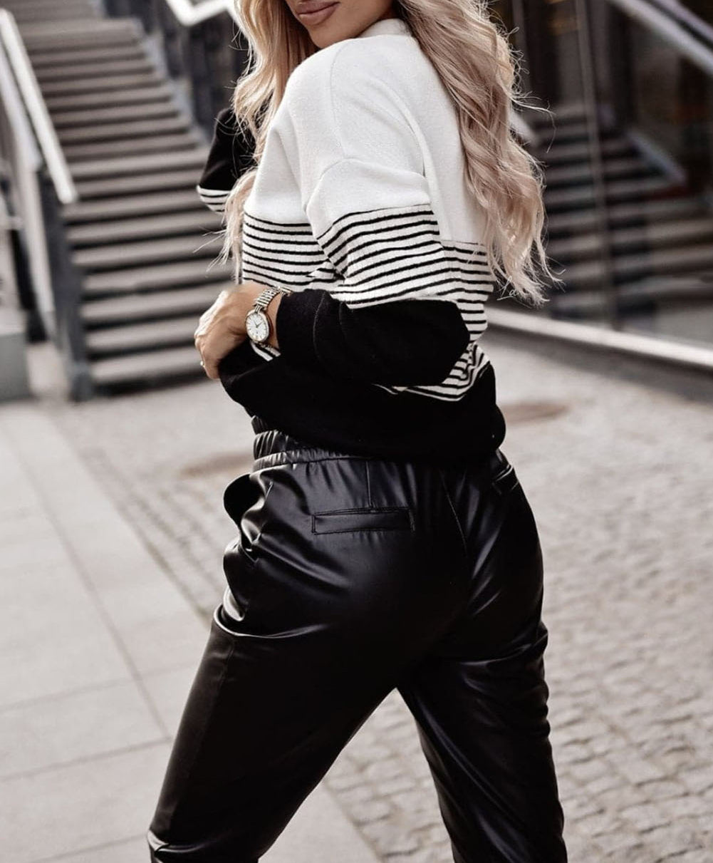 Striped Contrast Colorblock Knit Top