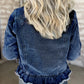 Ruffle Raw Hem Flap Pockets Denim Jacket