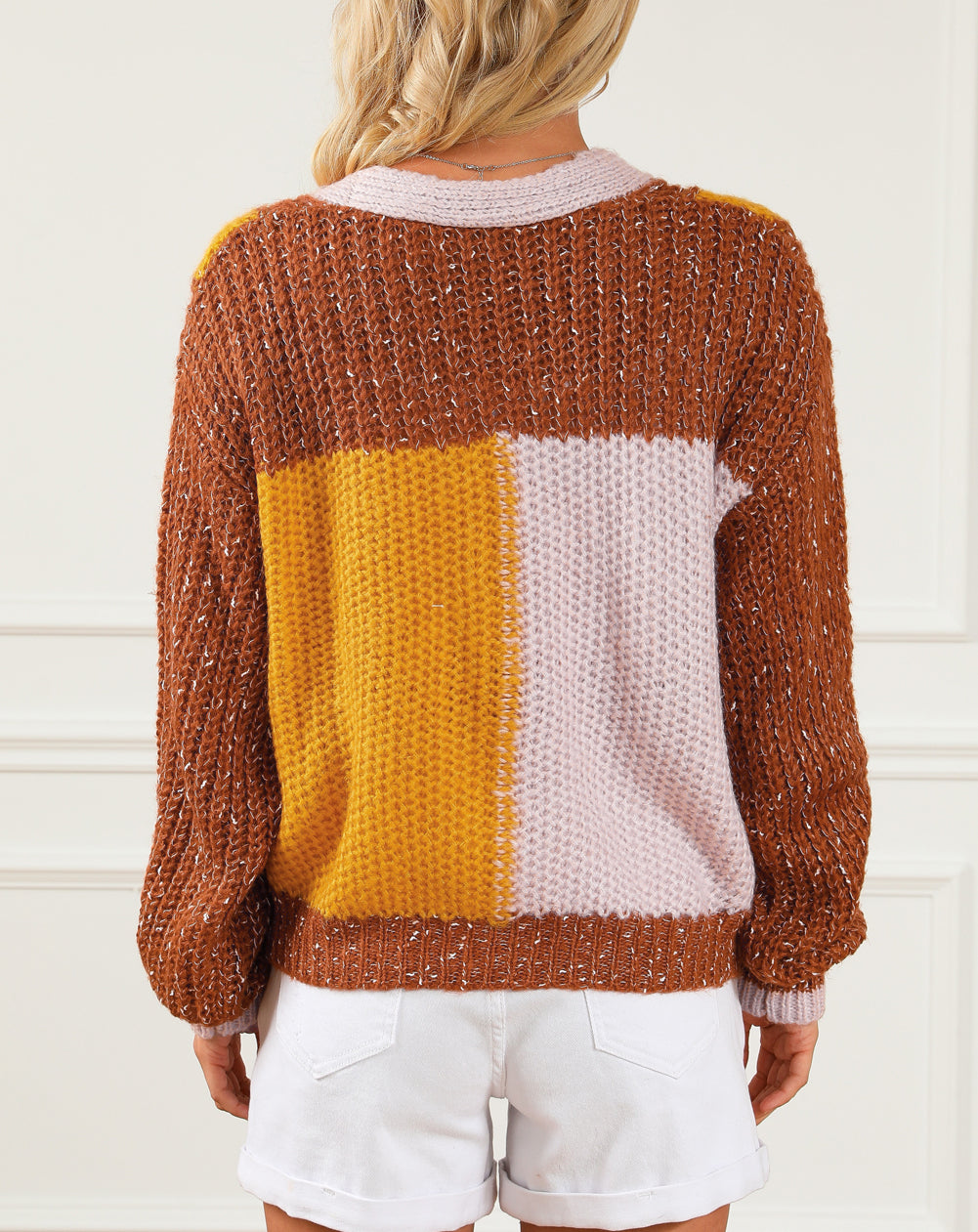 Dual Pockets Colorblock Sweater Cardigan