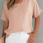 Solid V Neck Short Sleeve Blouse