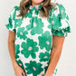 Floral Puff Sleeve Frill Neckline Blouse
