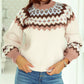 Geometric Pattern Ribbed Trim High Neck Sweater
