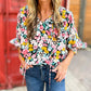 Floral Notched V-Neck Puff Sleeve Blouse