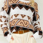 Geometric Print Crew Neck Drop Shoulder Sweater
