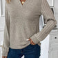 Solid Color Ribbed Sleeve Collared V Neck Top