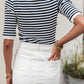 Striped Contrast Scallop Trim Half Sleeve T-shirt