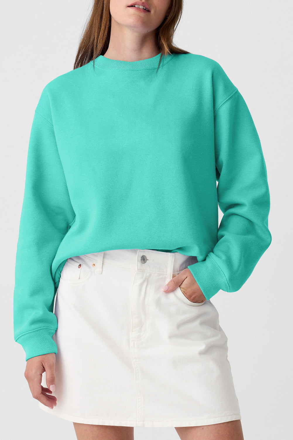 Solid Fleece Lined Drop Shoulder Terry Sweatshirt