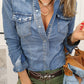 Flap Pockets Slim Buttoned Denim Shirt