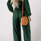 Smocked Square Neck Long Sleeve Wide Leg Jumpsuit