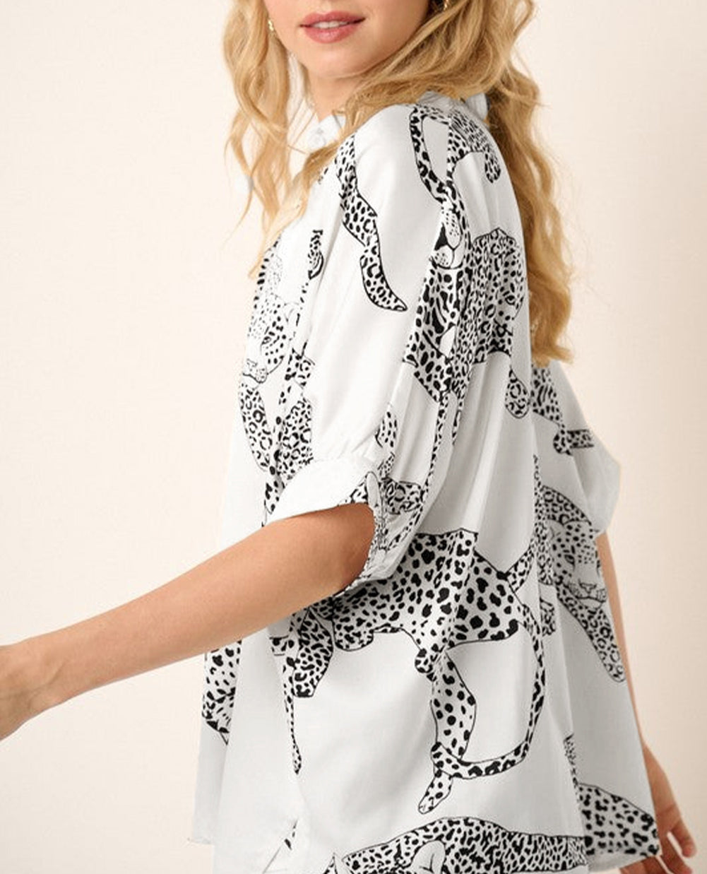 Cheetah Print Buttoned Half Sleeve Shirt