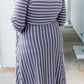 Striped Tie Waist 3/4 Sleeve Plus Size Dress