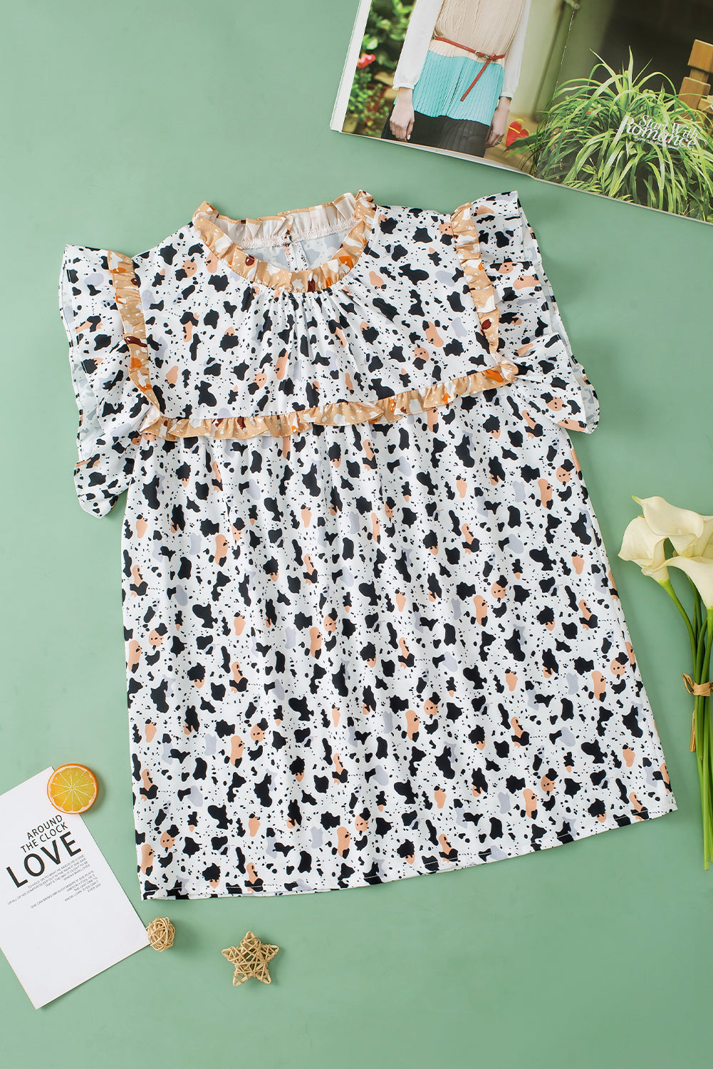 Frilly Trim Leopard Animal Spots Blouse