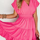 Ruched Sleeve V Neck Smock Waist Tiered Ruffled Dress
