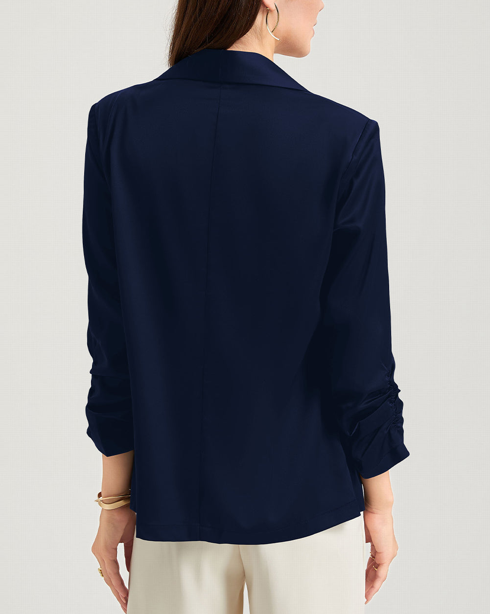 Solid Lapel Collar Satin Blazer