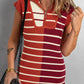 Stripe Color Block Quarter Zip Collar Short Sleeve Sweater Dress