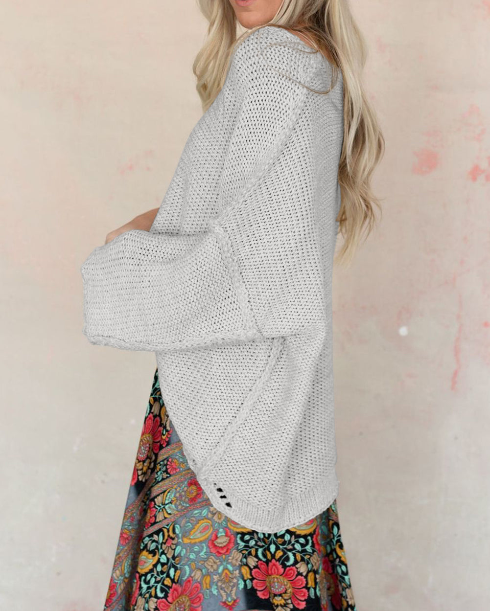 Slouchy Textured Knit Loose Sweater