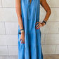 Real Teal Sleeveless Tiered Chambray Maxi Dress