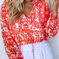 Floral Ruffled Notched V-Neck Blouse