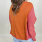 Textured Knit Color Block Patchwork Chest Pocket Plus Size Top