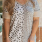 Plus Size Leopard Print Colorblock V Neck T Shirt