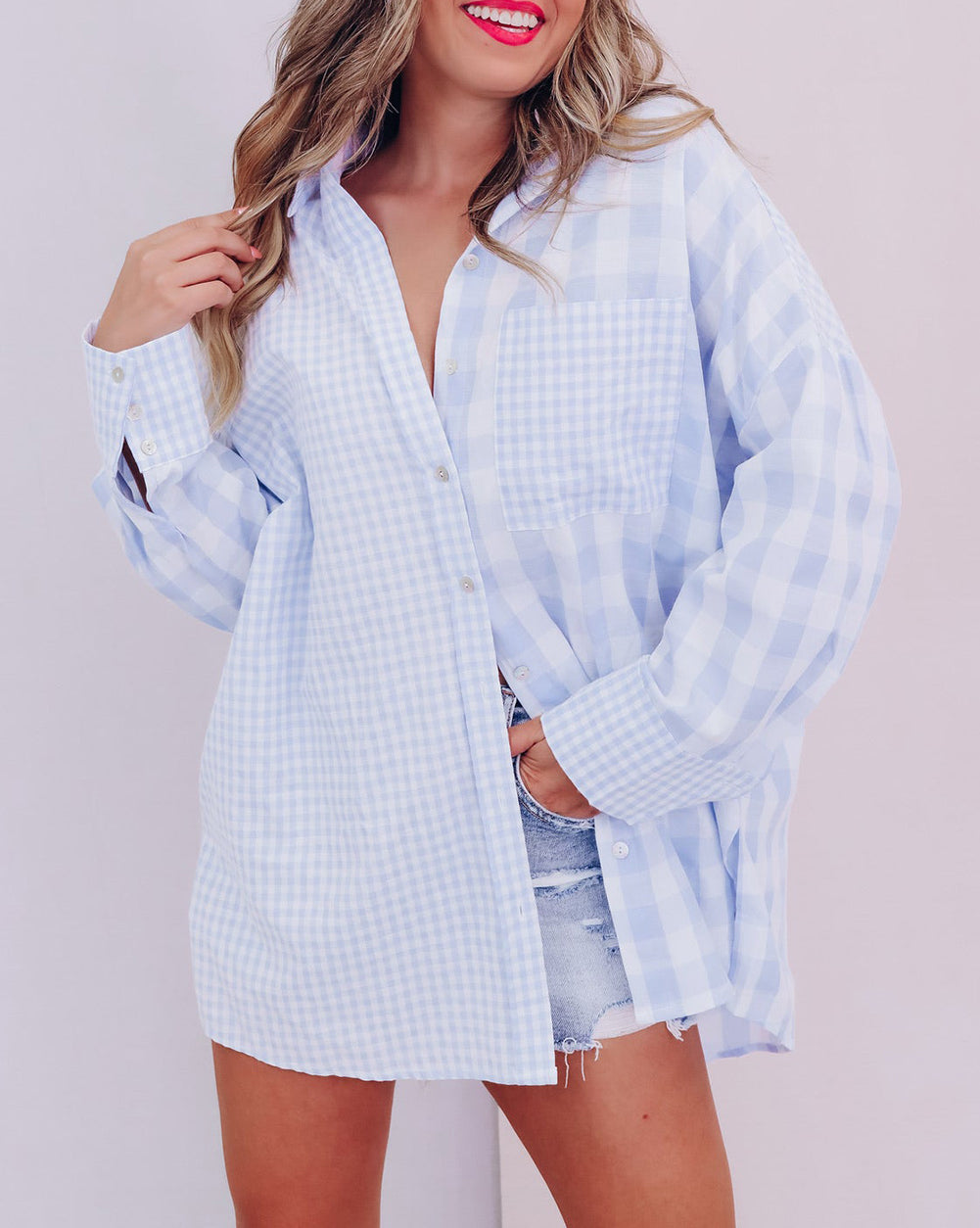 Mix Checked Patchwork Long Sleeve Shirt