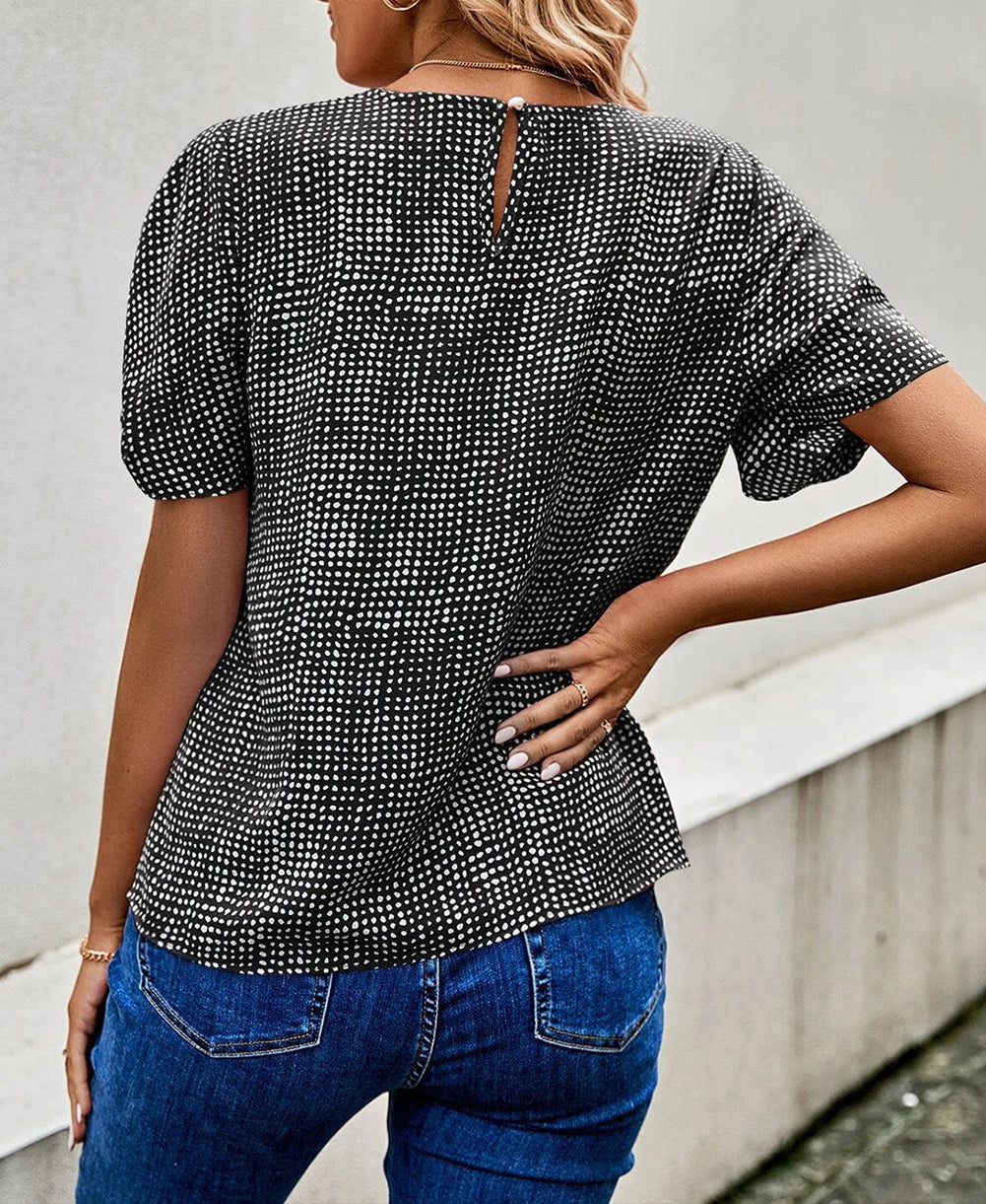 Cheetah Short Puff Sleeve Blouse