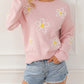 Chenille Daisy Stitching Crew Neck Sweater