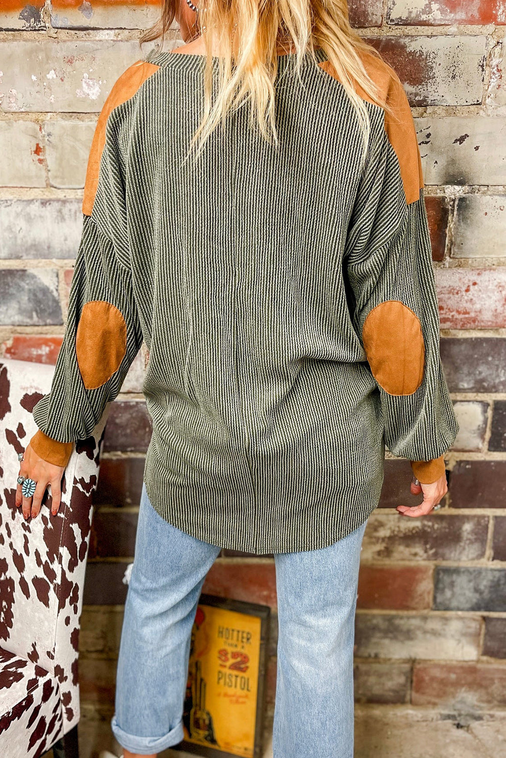 Contrast Patchwork V Neck Corded Top