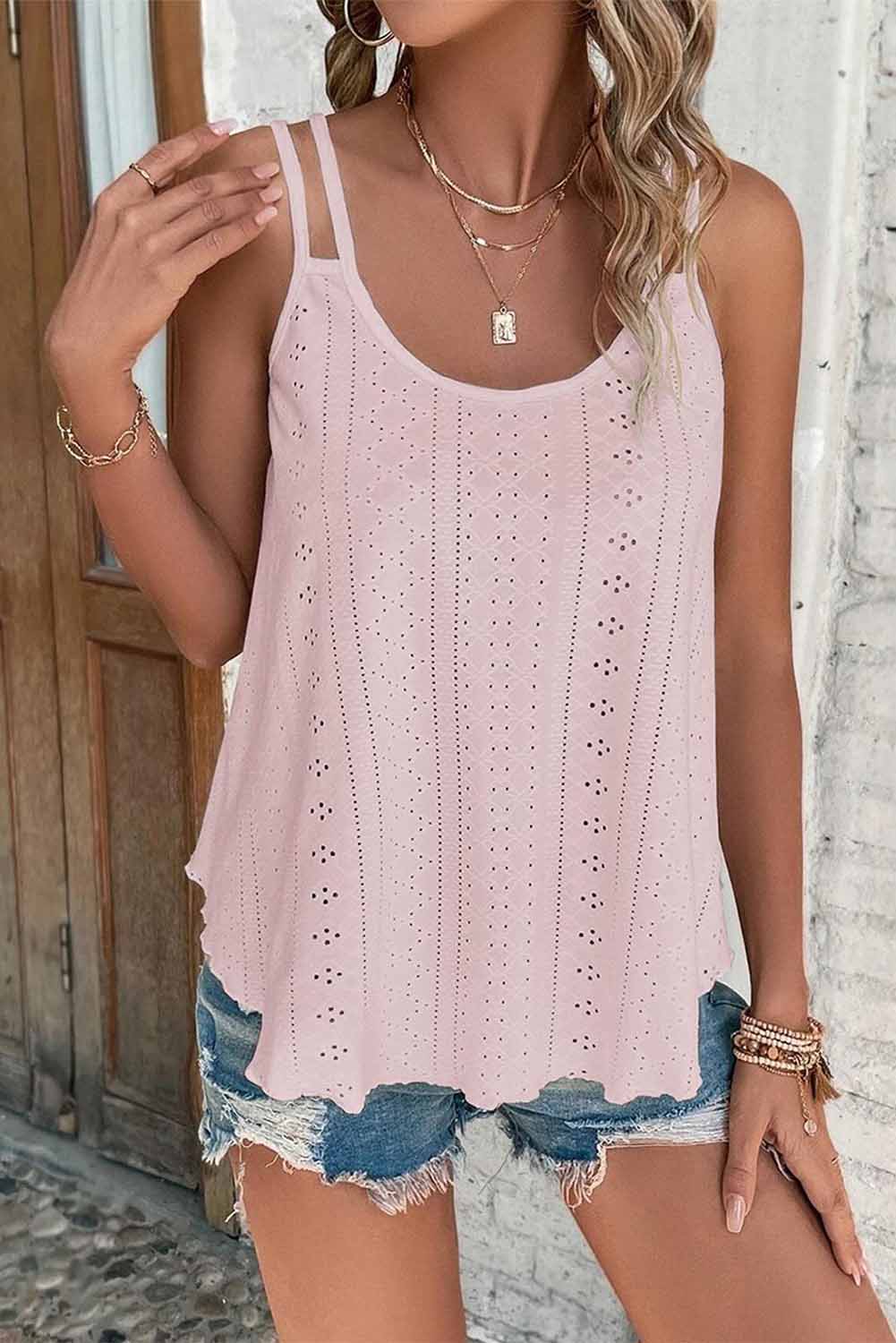 Eyelet Strappy Scoop-Neck Tank Top