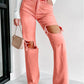 Pink High Waist Ripped Straight Leg Pocket Jeans