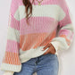 Colorblock Textured Knit Bubble Sleeve Sweater