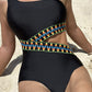 Zigzag Accent Cutout One Shoulder Teddy Swimwear