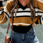 Stripe V Neck Textured Knit Sweater
