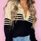 Colorblock Stripe Collared V Neck Sweater