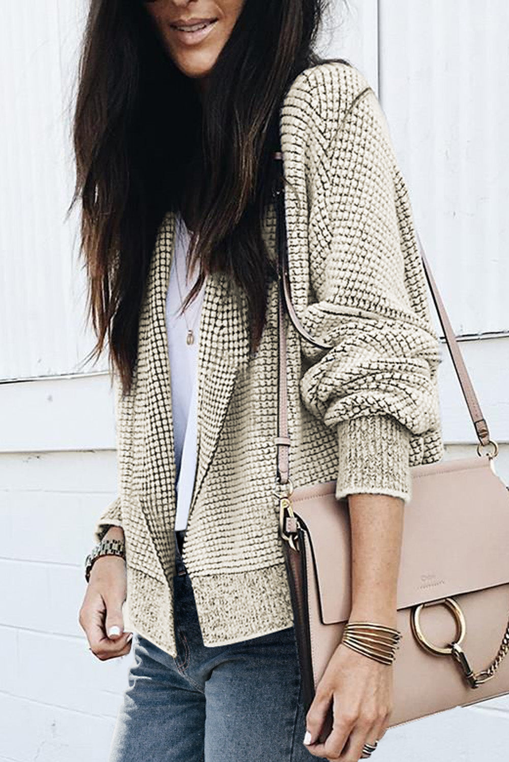 Plaid Contrast Trim Open Front Cardigan