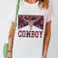 COWBOY Western Steer Head Print Round Neck T Shirt