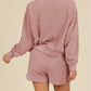 Checkered Textured Long Sleeve Top and Shorts Set