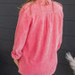 Pink Buttoned Flap Pocket Corduroy Jacket