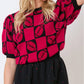 Rugby Plaid Color Block Puff Short Sleeve Sweater