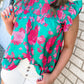 Floral Ruffled Flutter Sleeve Ruched Blouse