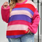 Plus Size Striped Knit Pompom Puff Sleeve Sweater