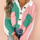 Colorblock Ribbed Collared Oversized Sweatshirt