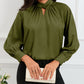 Keyhole Pleated Mock Neck Bishop Sleeve Blouse