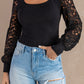 Square Neck Crochet Sleeve Black Top