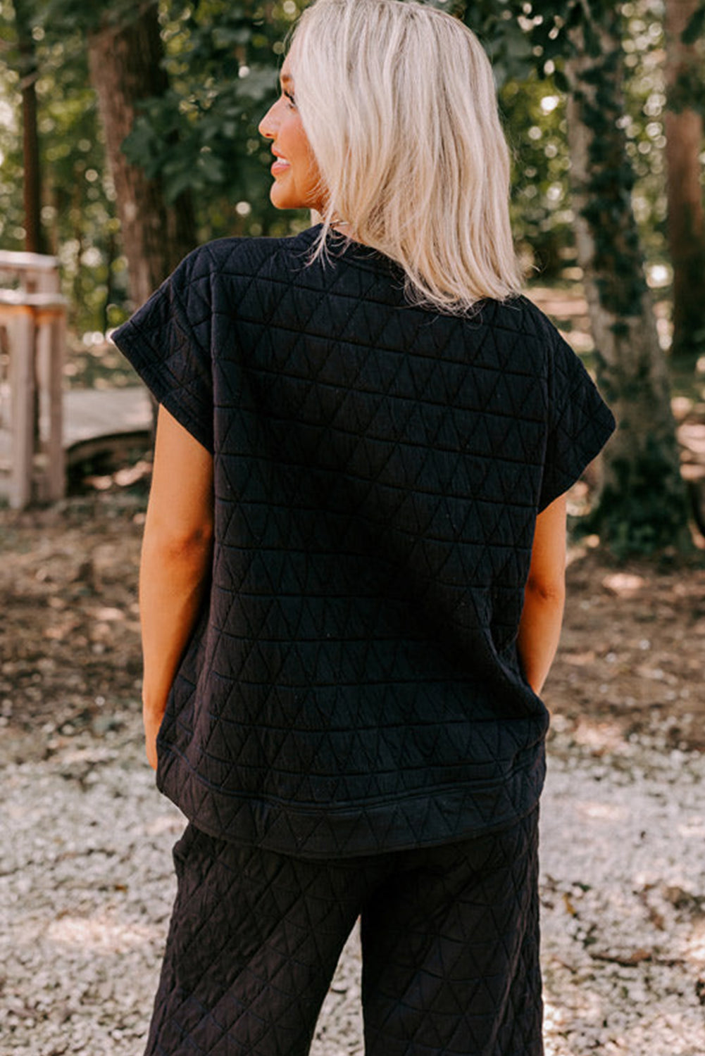 Quilted Short Sleeve Wide Leg Pants Set