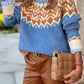 Geometric Print Ribbed Trim Sweater
