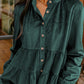 Corduroy Ruffle Tiered Buttoned O Neck Shirt